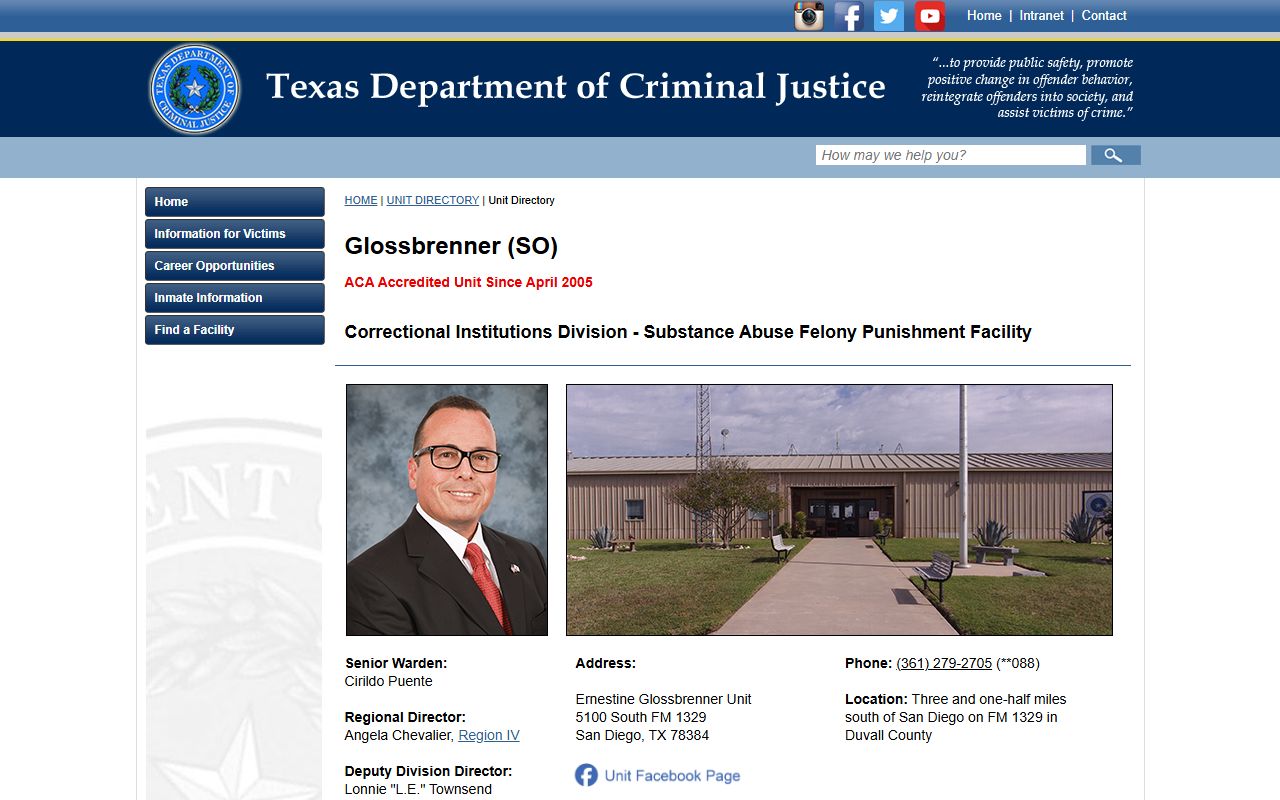 TDCJ Ernestine Glossbrenner Unit profile page